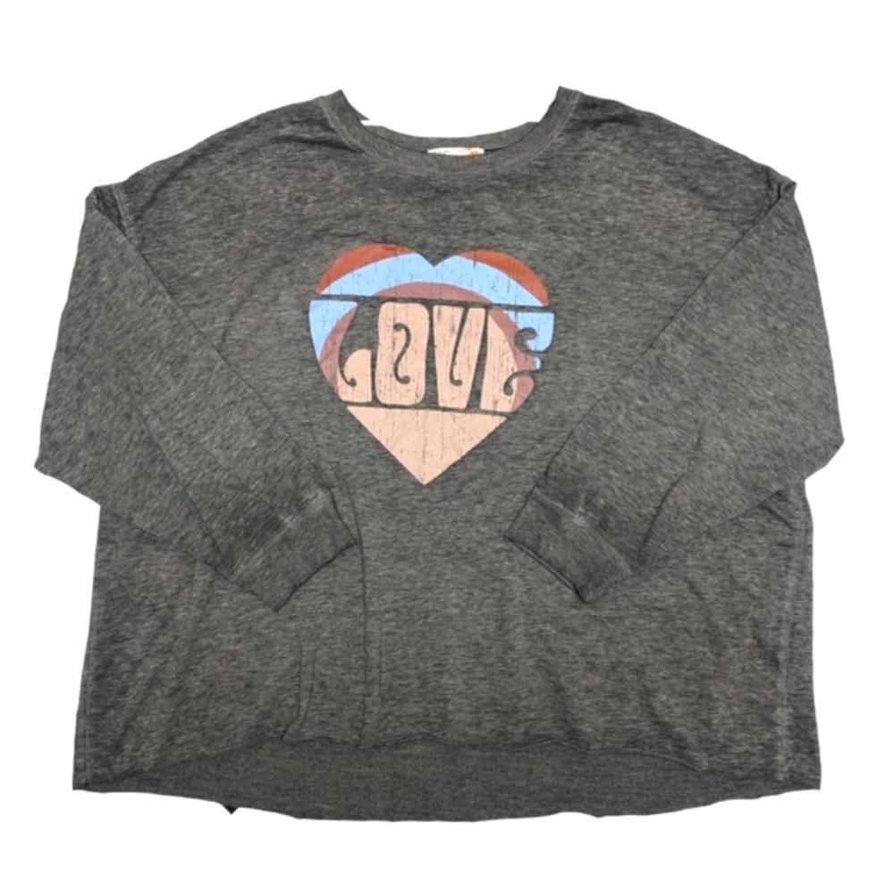 C&C California Womens Plus Size 3X XXXL T Shirt 3/4 Sleeve Tee Gray Graphic Love